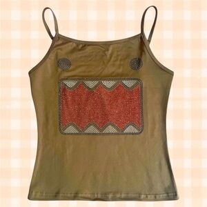 Brown Domo rhinestone Tank Top